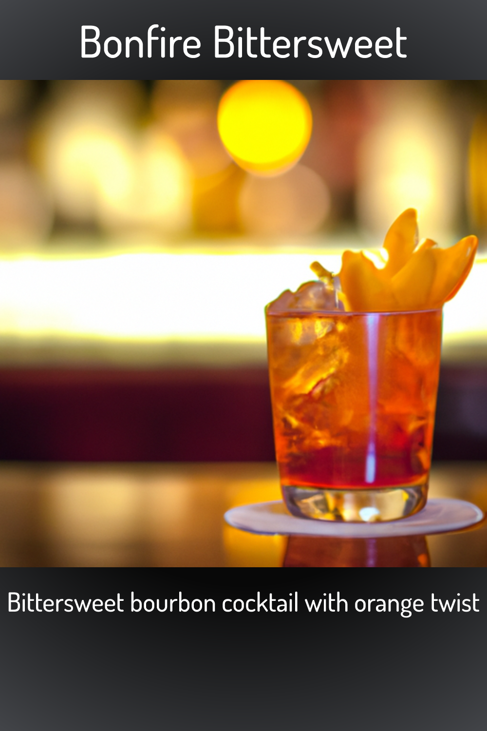 Bonfire Bittersweet, Bittersweet bourbon cocktail with orange twist