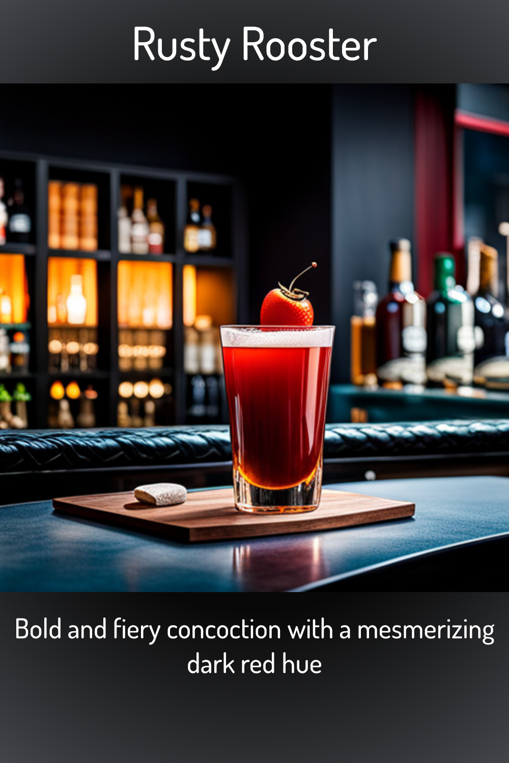 Rusty Rooster, Bold and fiery concoction with a mesmerizing dark red hue