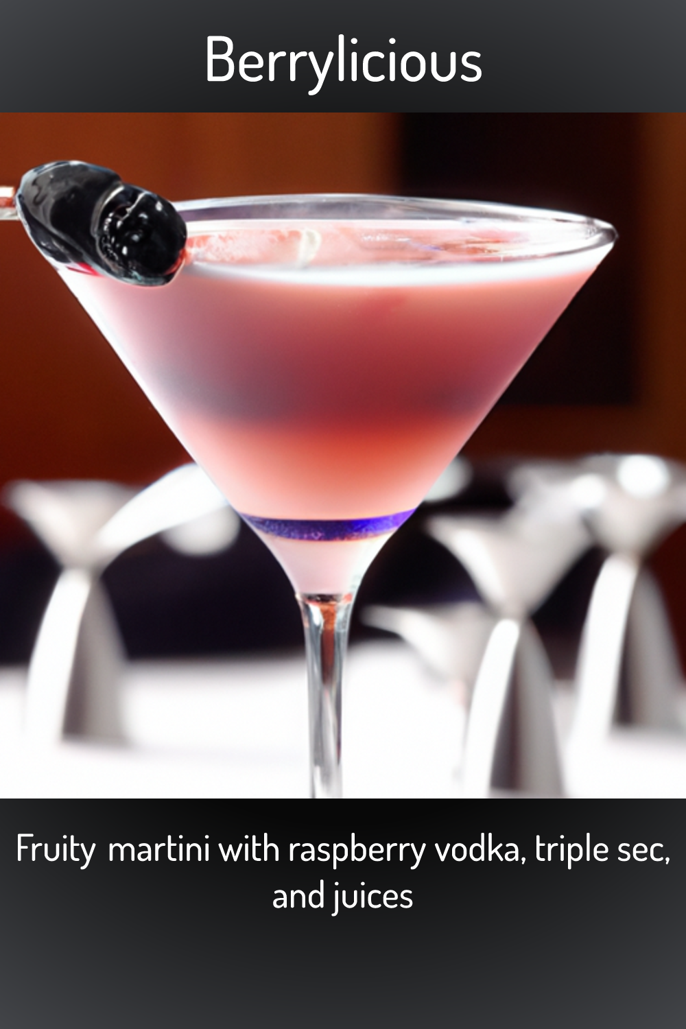 Berrylicious, Fruity martini with raspberry vodka, triple sec, and juices