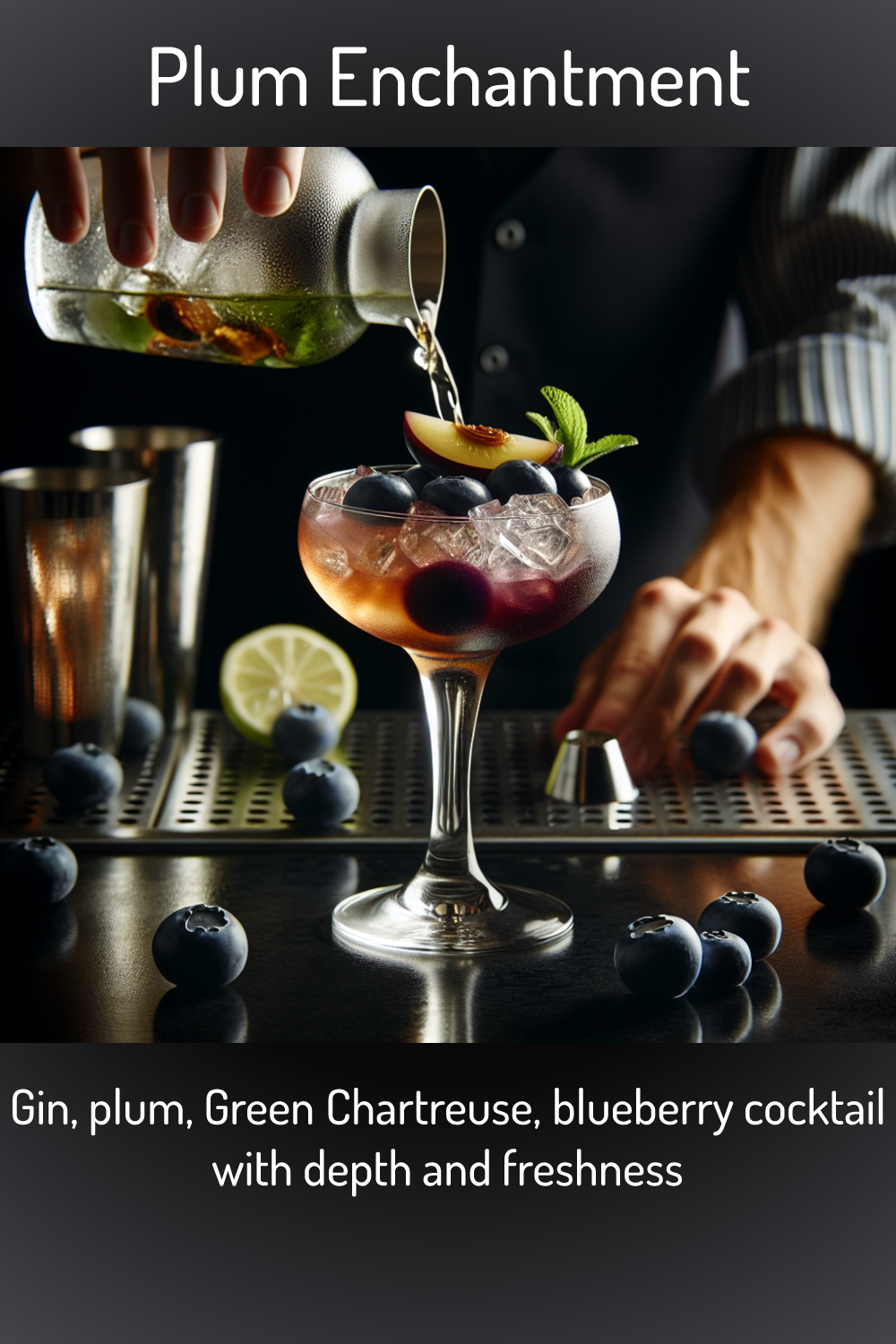 Plum Enchantment, Gin, plum, Green Chartreuse, blueberry cocktail with ...