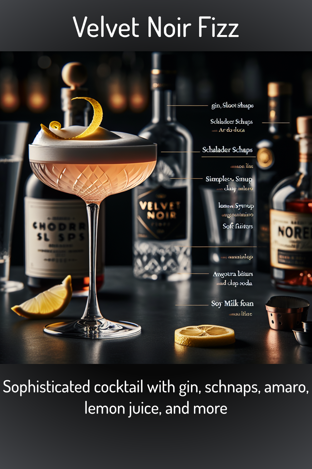 Velvet Noir Fizz, Sophisticated cocktail with gin, schnaps, amaro ...