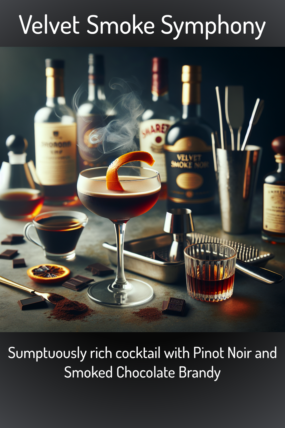 Velvet Smoke Symphony, Sumptuously rich cocktail with Pinot Noir and 